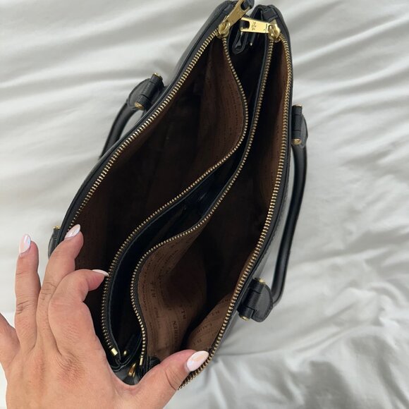 Lauren Ralph Lauren Black Leather Newbury Double Zip Satchel - Picture 11 of 15